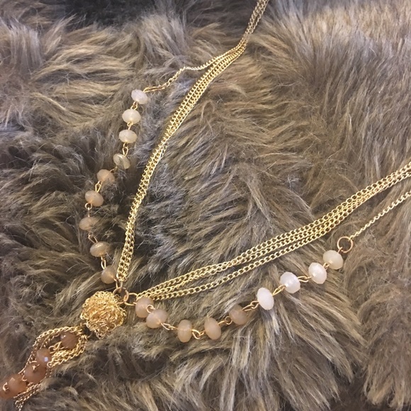 Multi strand gold chain with faceted bead necklace - Picture 7 of 8